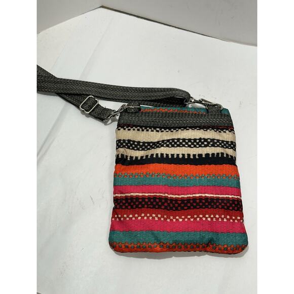 LeSportSac Womens Multicolor Red Black Oran Crossbody Bag Boho Striped 3 Pockets - Picture 6 of 7